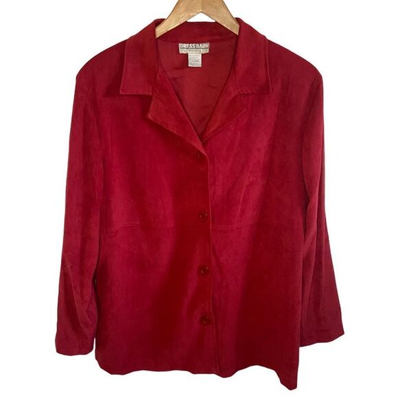 Vintage Dress barn red suede button up long sleeve - Picture 1 of 9